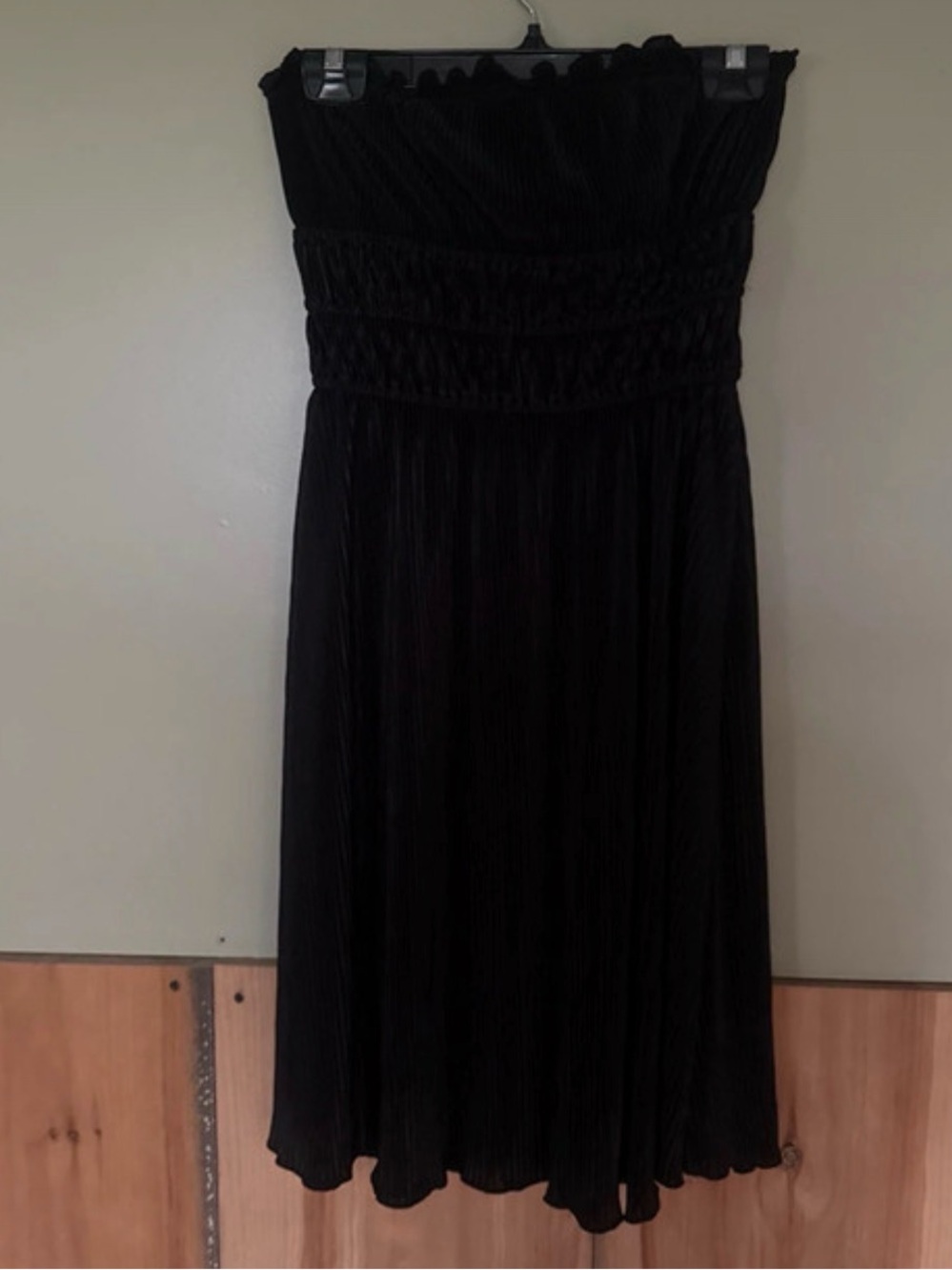 Strapless Black Smocked Midi Dress